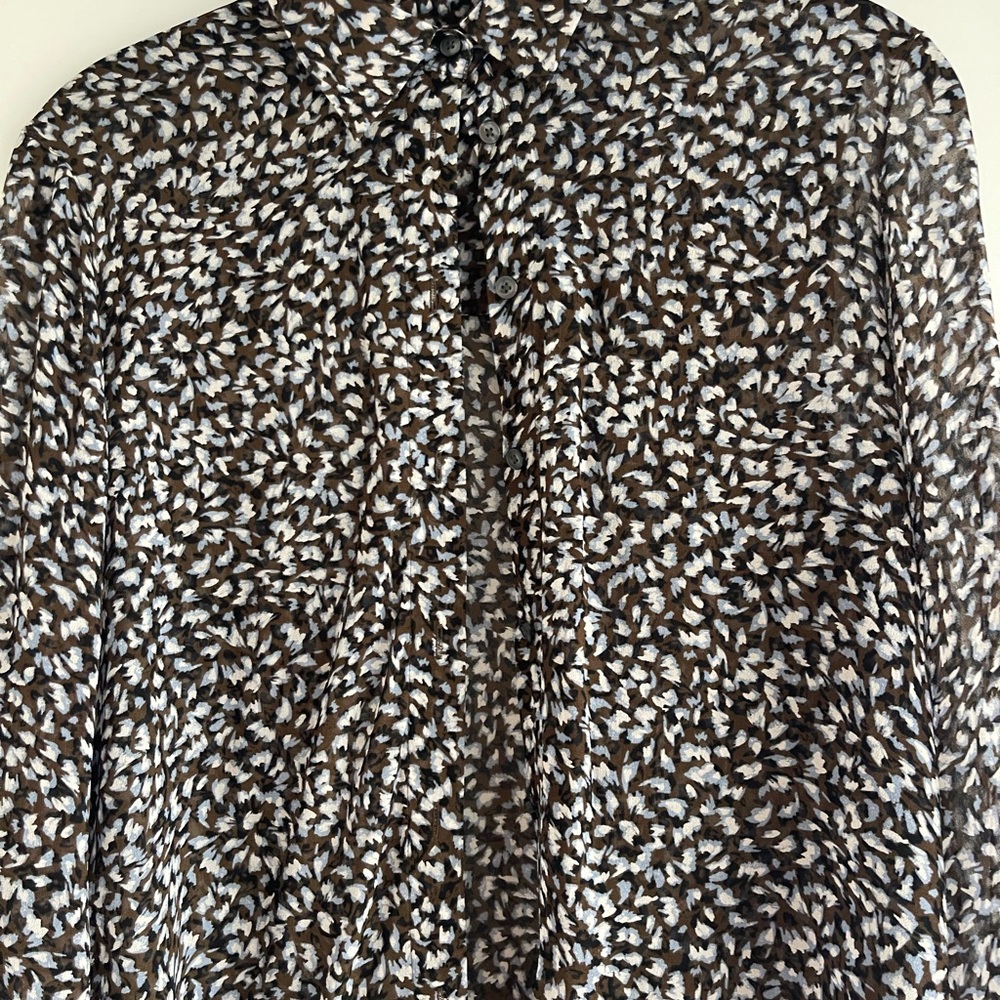 Club Monaco Brown and Blue Print Sheer Blouse size XS